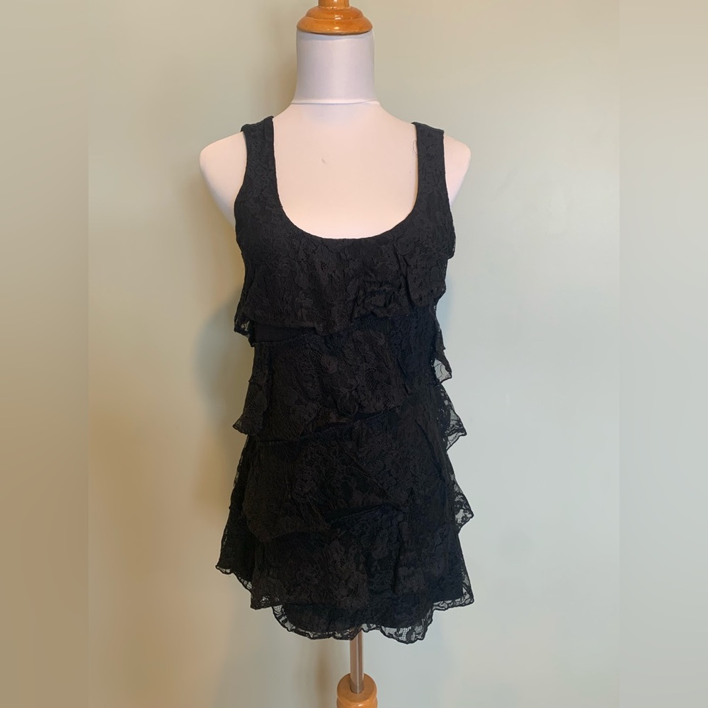Express long lace top black blouse professional party date night medium